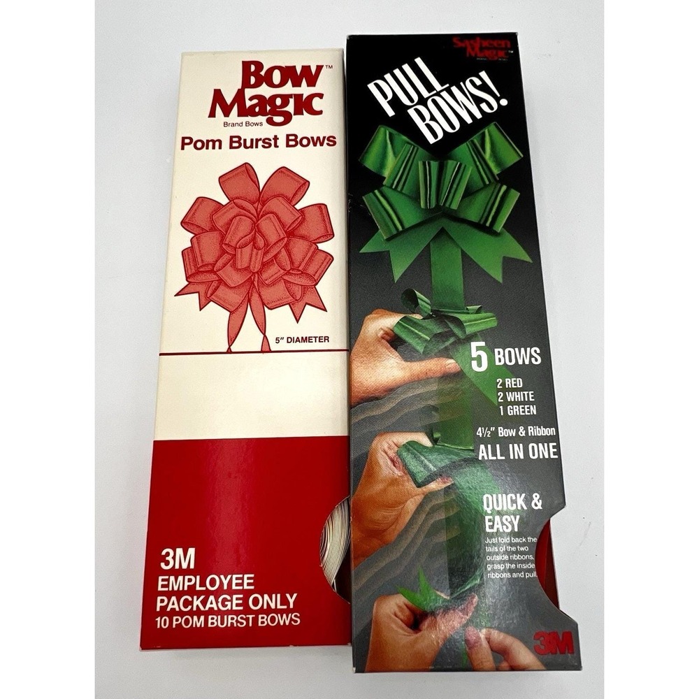 3M Bow Magic 10 Box Pom Burst White Bows + Multicolored Pull Bows Lot New NOS
